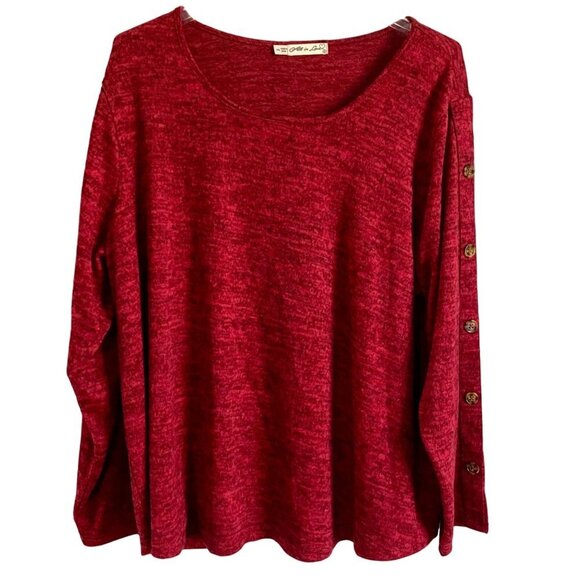 All In Love Long Sleeve Pull Over Red Top Decorative Buttons Women's Size 2X NEW - Picture 1 of 11